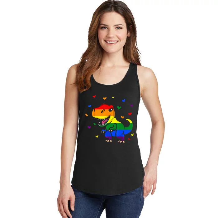 LGBT Pride Flag Funny Dinosaur Pride Rainbow Colors Ladies Essential Tank