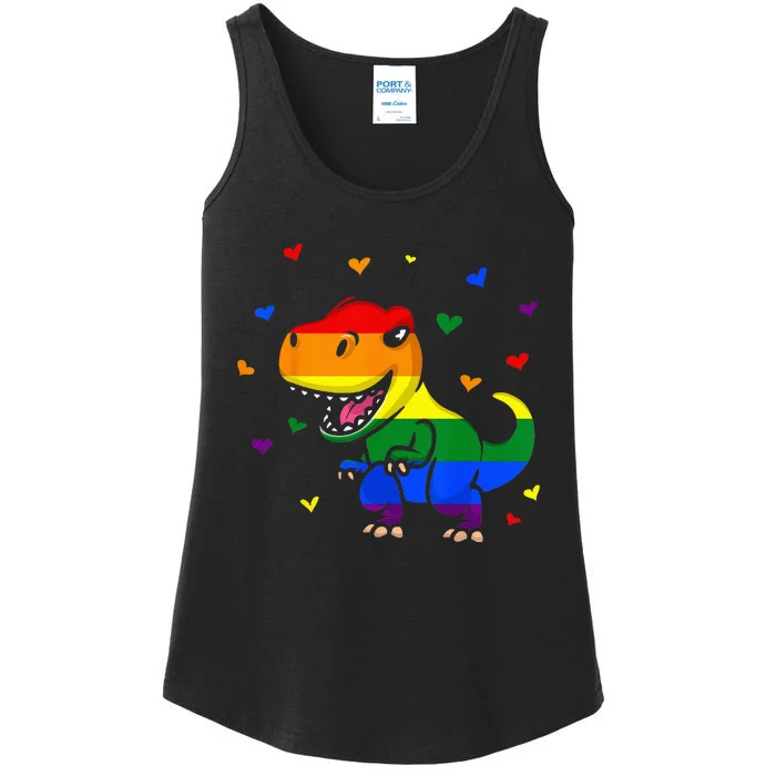 LGBT Pride Flag Funny Dinosaur Pride Rainbow Colors Ladies Essential Tank