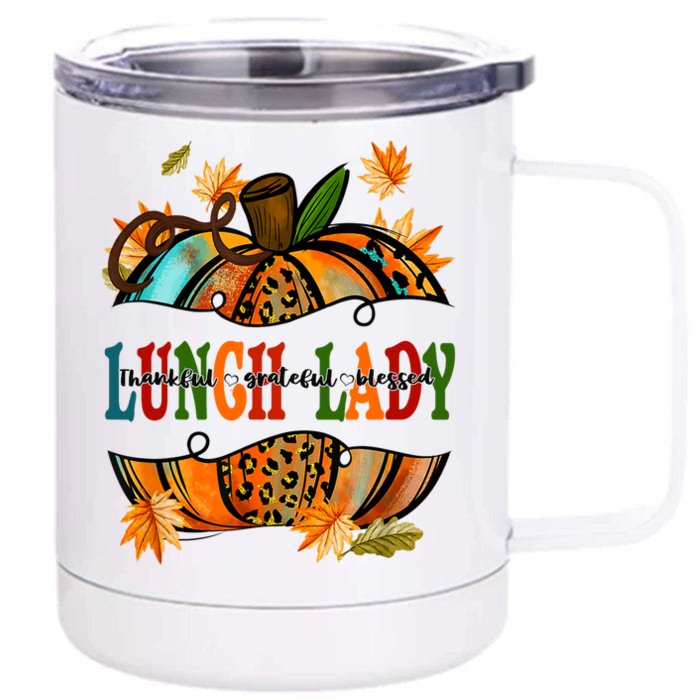 Leopard Pumpkin Fall Autumn Thanksgiving Lunch Lady Front & Back 12oz Stainless Steel Tumbler Cup