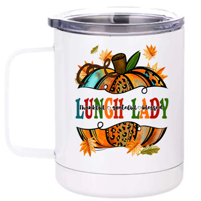 Leopard Pumpkin Fall Autumn Thanksgiving Lunch Lady Front & Back 12oz Stainless Steel Tumbler Cup