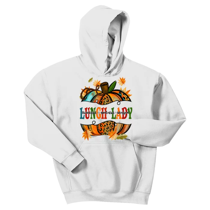 Leopard Pumpkin Fall Autumn Thanksgiving Lunch Lady Kids Hoodie