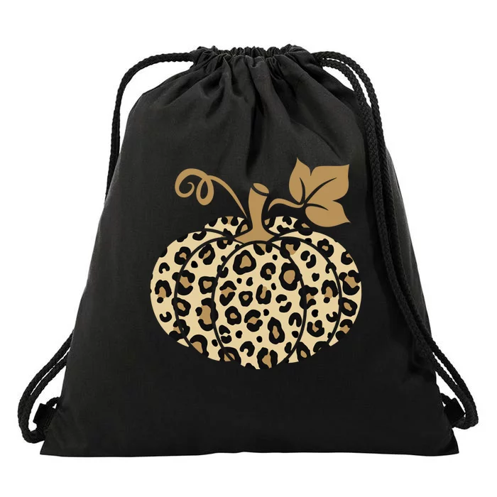 Leopard Pumpkin Fall Drawstring Bag