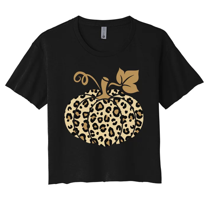 Leopard Pumpkin Fall Women's Crop Top Tee