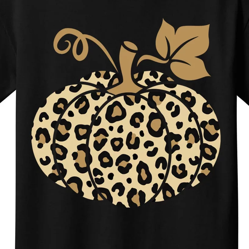 Leopard Pumpkin Fall Kids T-Shirt