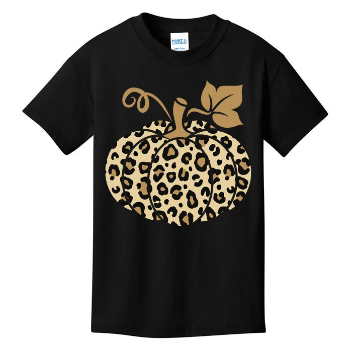 Leopard Pumpkin Fall Kids T-Shirt