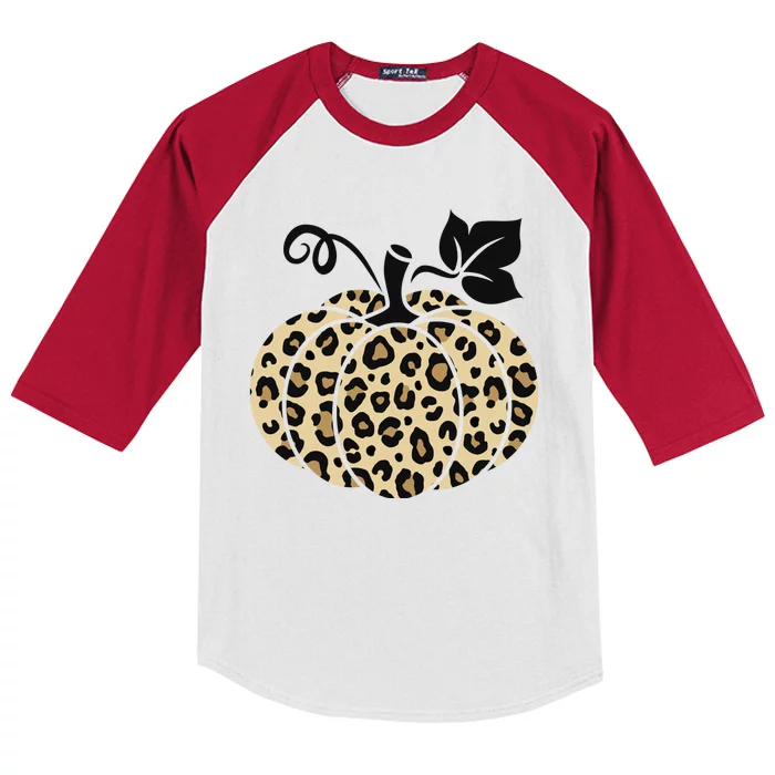 Leopard Pumpkin Fall Kids Colorblock Raglan Jersey