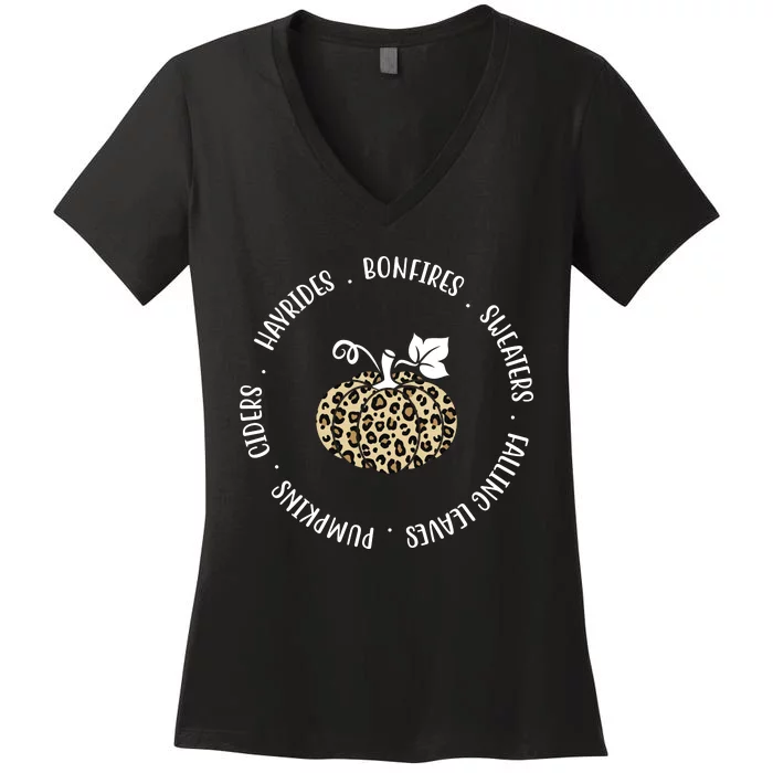 Leopard Pumpkin Fall Lover Women's V-Neck T-Shirt