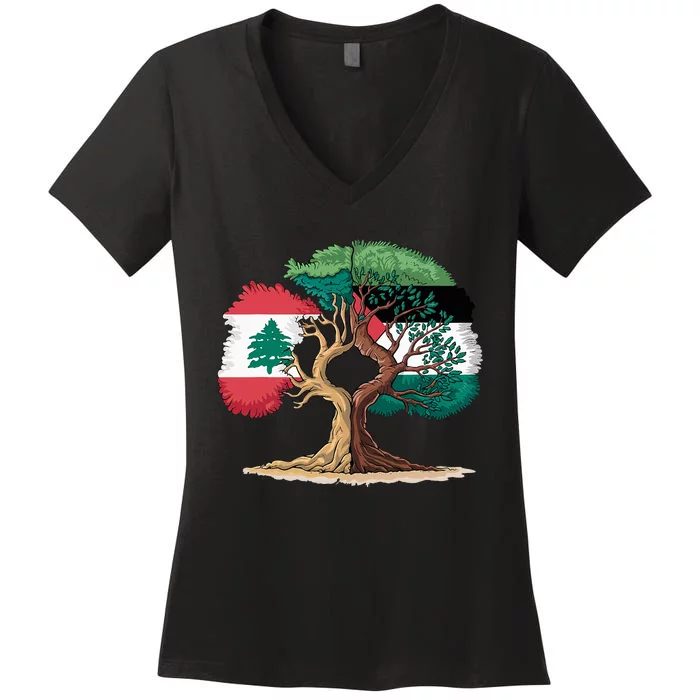 Lebanon Palestine Flag Lebanese Palestinian Women's V-Neck T-Shirt