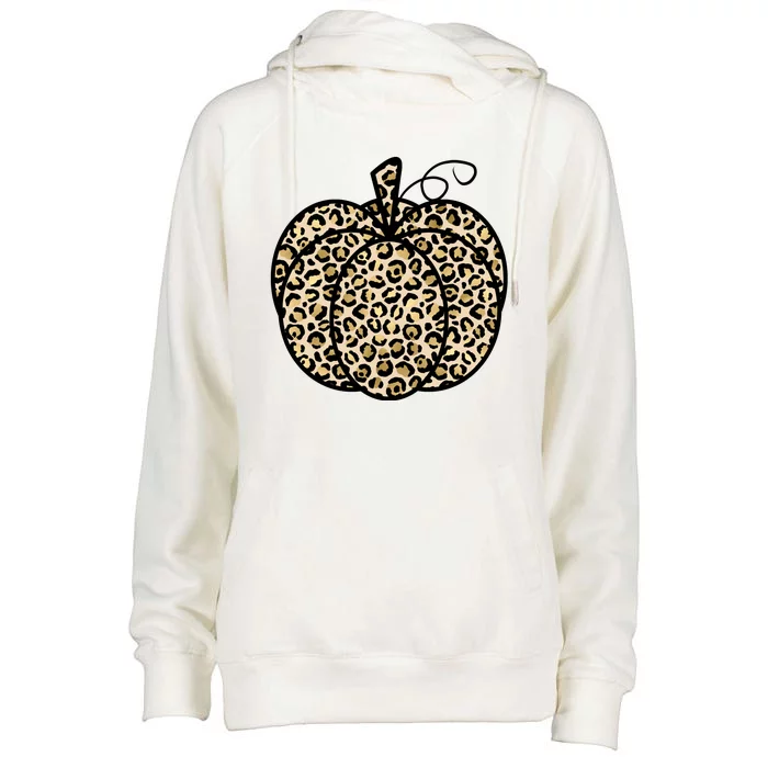 Leopard Pumpkin Festive Womens Funnel Neck Pullover Hood