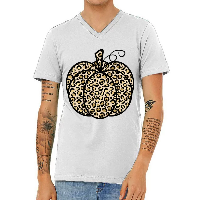 Leopard Pumpkin Festive V-Neck T-Shirt