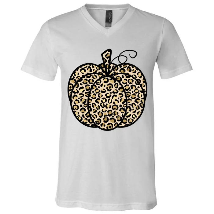 Leopard Pumpkin Festive V-Neck T-Shirt