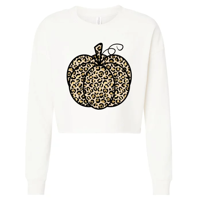 Leopard Pumpkin Festive Cropped Pullover Crew