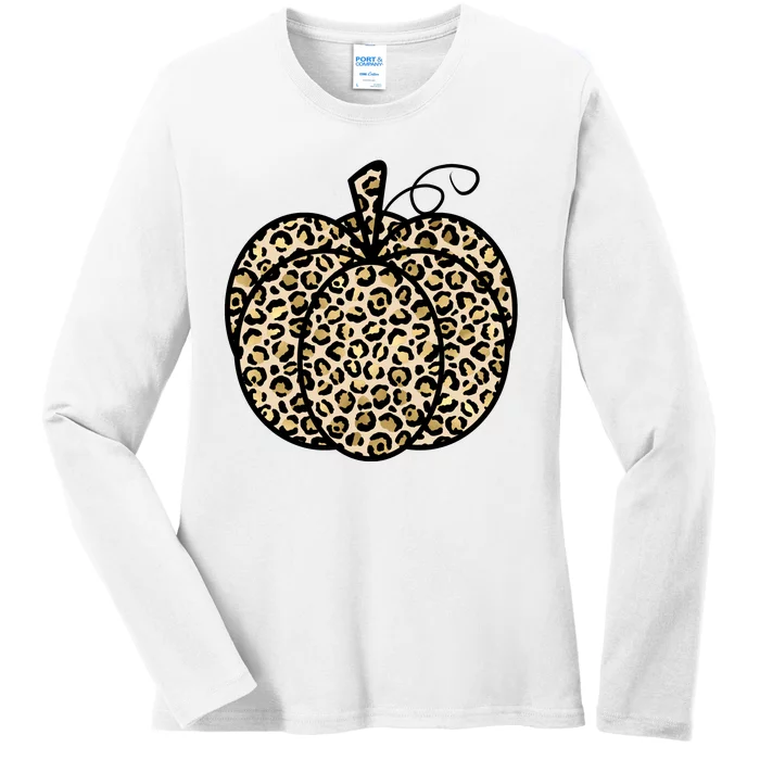 Leopard Pumpkin Festive Ladies Long Sleeve Shirt