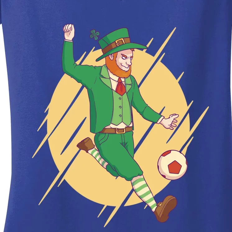 Leprechaun Playing Football St Patrick's Day Holiday Sport Great Gift Women's V-Neck T-Shirt