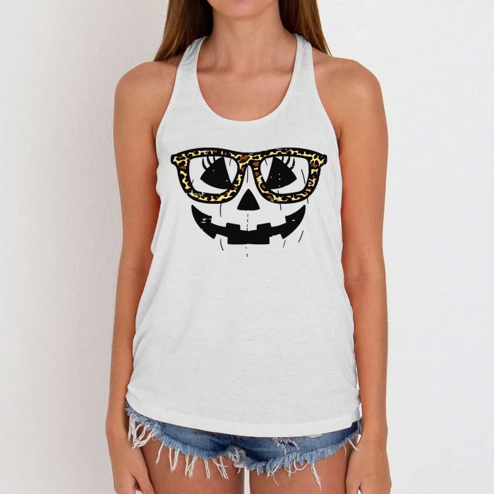 Leopard Pumpkin Face Halloween Women Girl Women's Knotted Racerback Tank