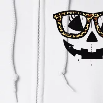 Leopard Pumpkin Face Halloween Women Girl Full Zip Hoodie