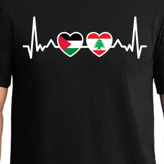 Lebanon Palestine Flag Lebanese Palestinian Unity Heartbeat Pajama Set