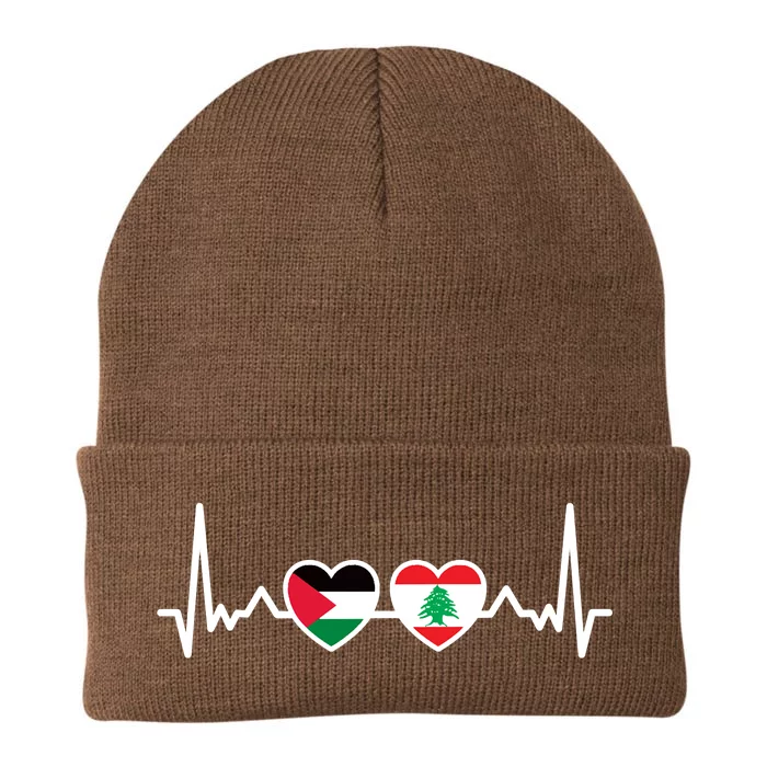 Lebanon Palestine Flag Lebanese Palestinian Unity Heartbeat Knit Cap Winter Beanie