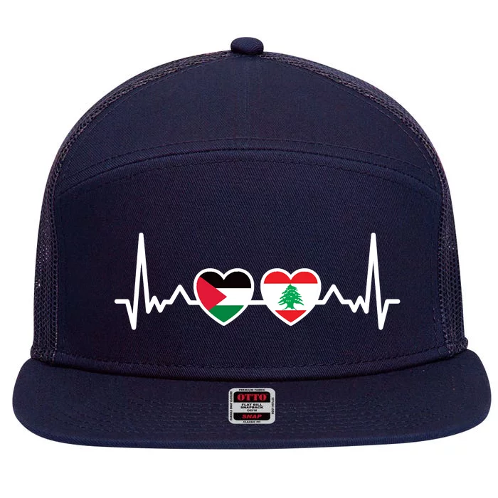 Lebanon Palestine Flag Lebanese Palestinian Unity Heartbeat 7 Panel Mesh Trucker Snapback Hat