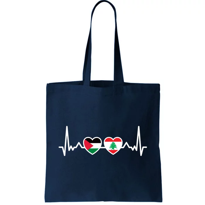 Lebanon Palestine Flag Lebanese Palestinian Unity Heartbeat Tote Bag