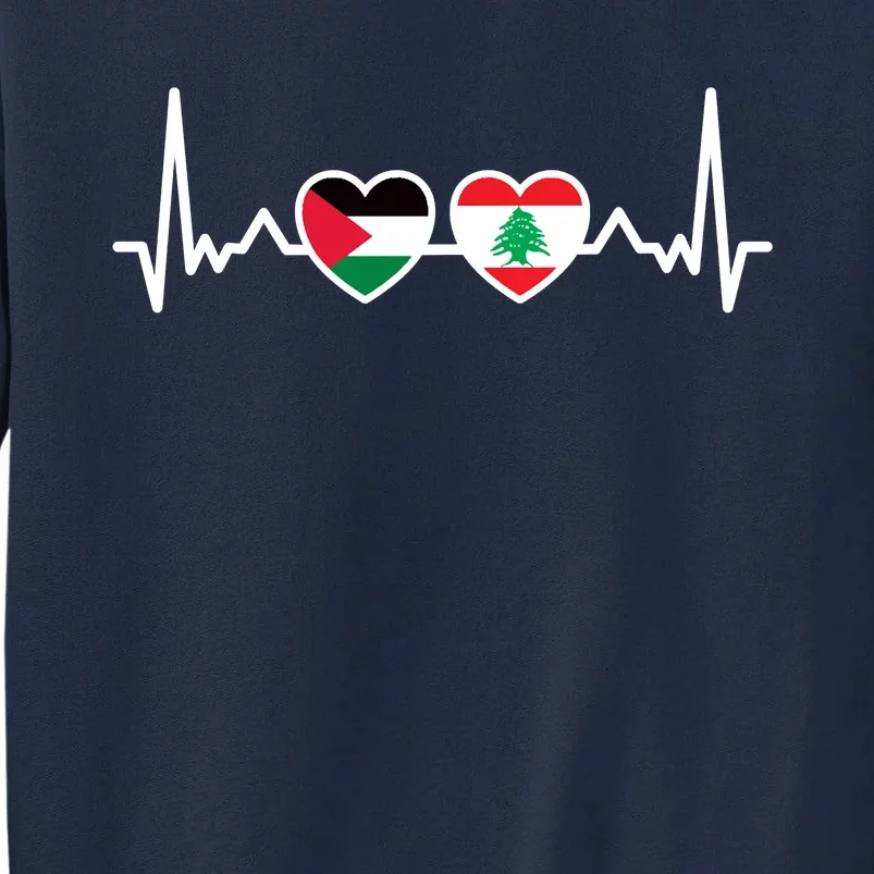 Lebanon Palestine Flag Lebanese Palestinian Unity Heartbeat Tall Sweatshirt