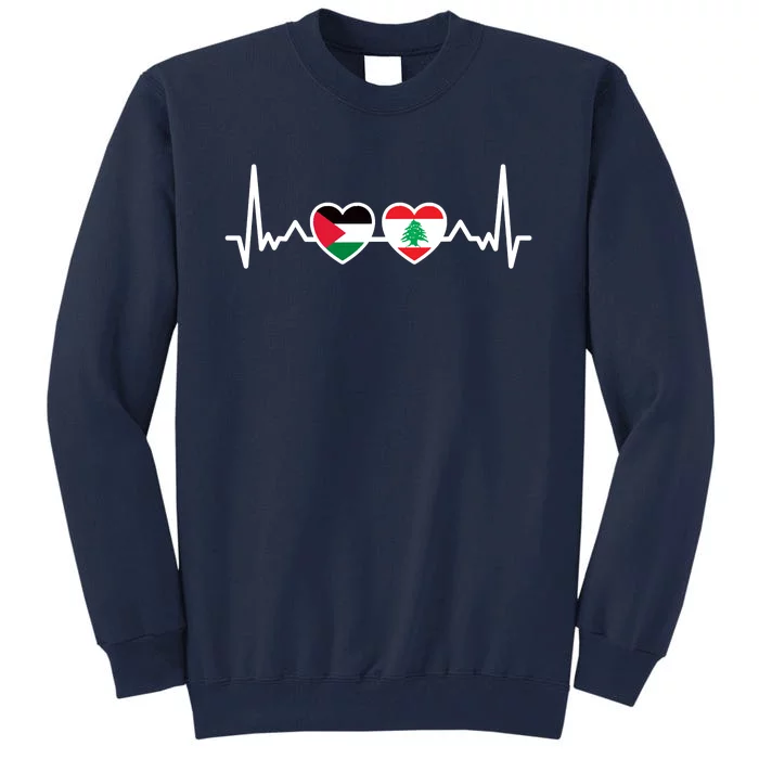 Lebanon Palestine Flag Lebanese Palestinian Unity Heartbeat Tall Sweatshirt