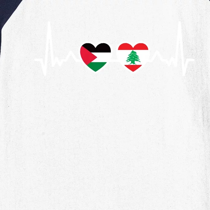 Lebanon Palestine Flag Lebanese Palestinian Unity Heartbeat Baseball Sleeve Shirt