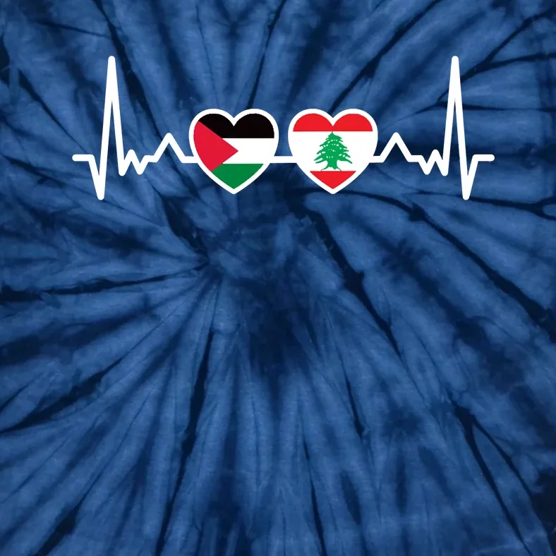 Lebanon Palestine Flag Lebanese Palestinian Unity Heartbeat Tie-Dye T-Shirt