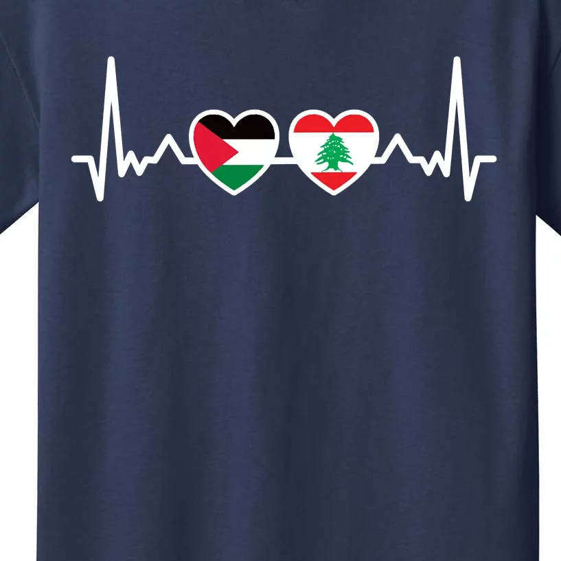 Lebanon Palestine Flag Lebanese Palestinian Unity Heartbeat Kids T-Shirt