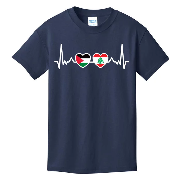 Lebanon Palestine Flag Lebanese Palestinian Unity Heartbeat Kids T-Shirt