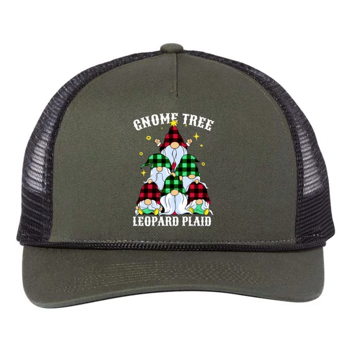 Leopard Plaid Gnome Christmas Tree Retro Rope Trucker Hat Cap