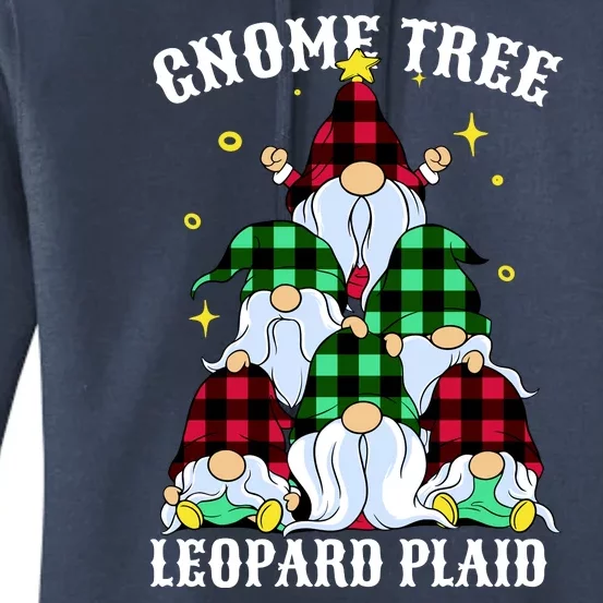 Leopard Plaid Gnome Christmas Tree Women's Pullover Hoodie