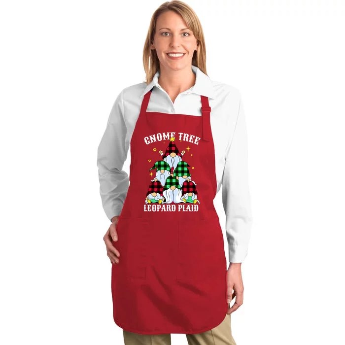 Leopard Plaid Gnome Christmas Tree Full-Length Apron With Pocket