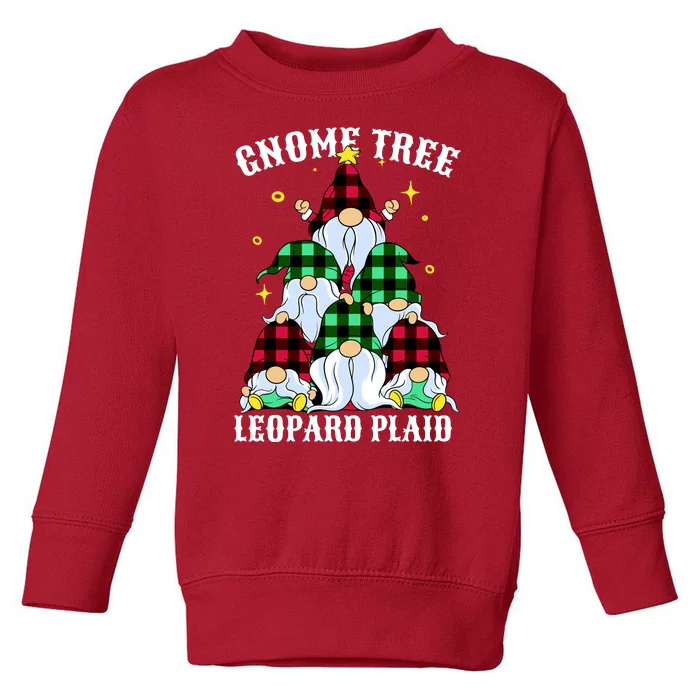 Leopard Plaid Gnome Christmas Tree Toddler Sweatshirt