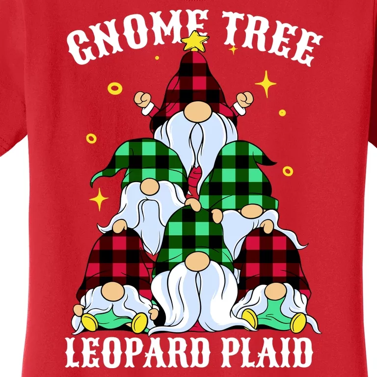 Leopard Plaid Gnome Christmas Tree Women's T-Shirt