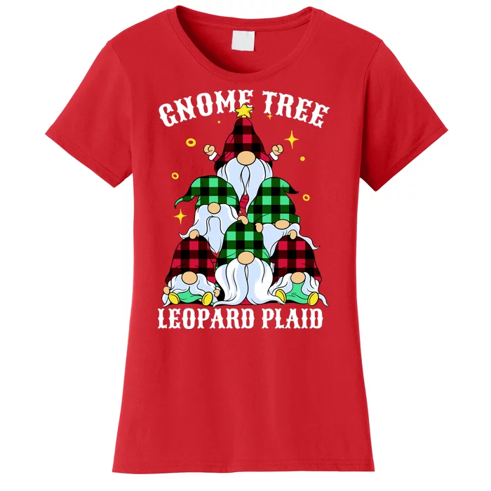 Leopard Plaid Gnome Christmas Tree Women's T-Shirt