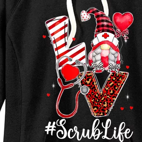 Leopard Plaid Gnome Love Scrub Life Nurse Valentines Day Gift Women's Fleece Hoodie