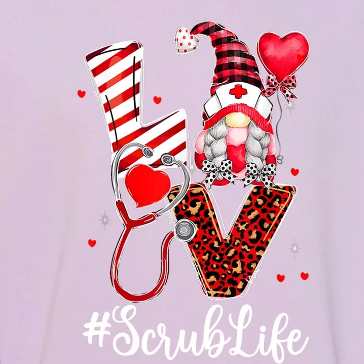 Leopard Plaid Gnome Love Scrub Life Nurse Valentines Day Gift Garment-Dyed Sweatshirt