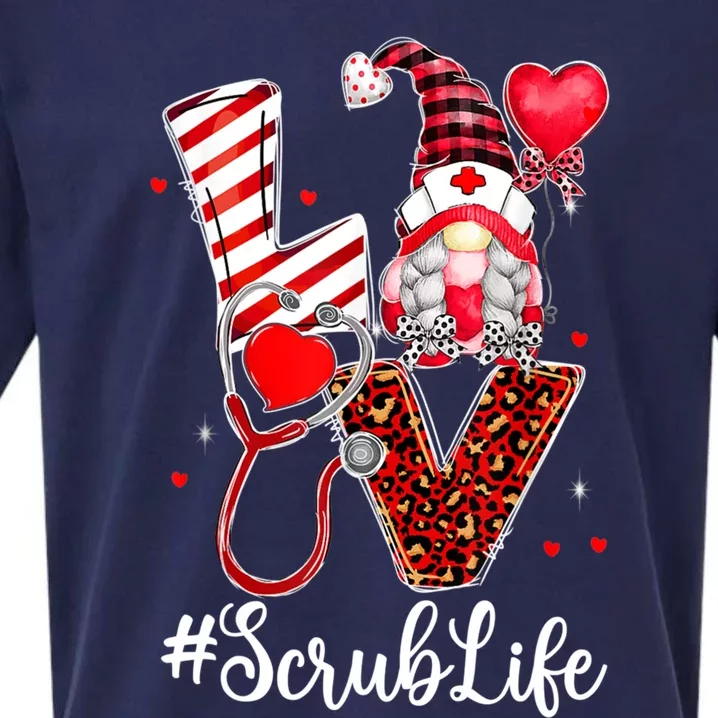 Leopard Plaid Gnome Love Scrub Life Nurse Valentines Day Gift Sueded Cloud Jersey T-Shirt