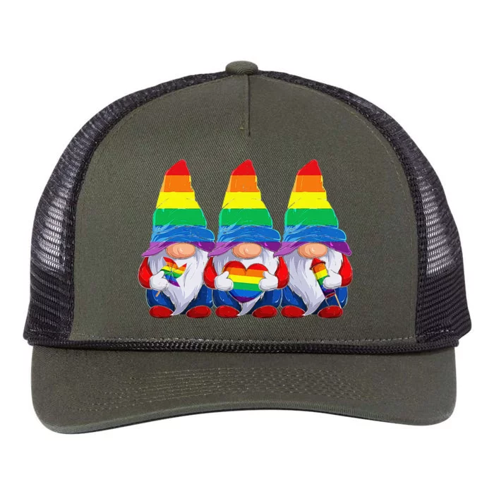 LGBTQ+ Pride Gnome Funny LGBT Pride Retro Rope Trucker Hat Cap