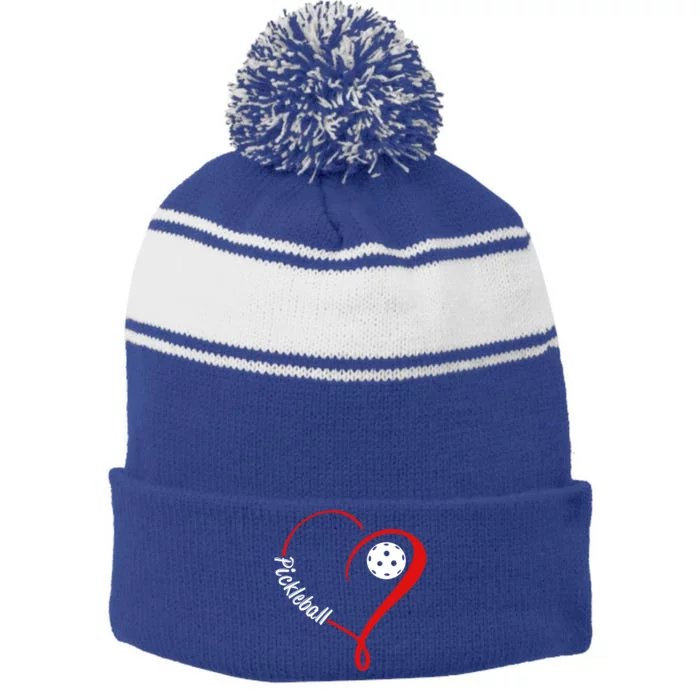 Love Pickleball Gift Stripe Pom Pom Beanie