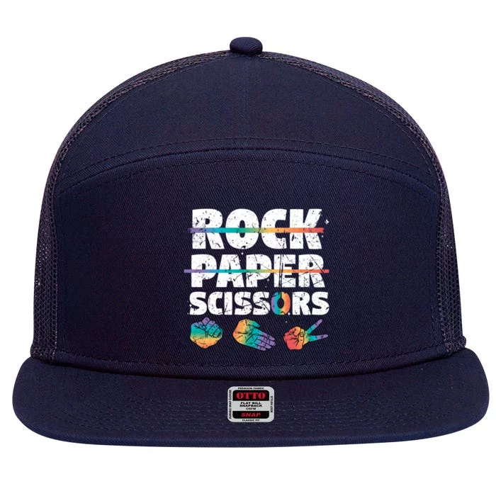 Lesbian Pride Gift Rainbow Lgbt Rock Paper Scissors Great Gift 7 Panel Mesh Trucker Snapback Hat