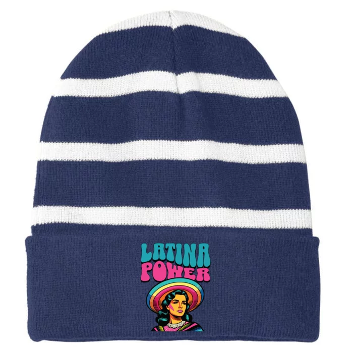 Latina Power Hispanic Heritage Month Striped Beanie with Solid Band