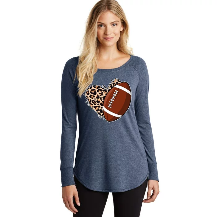 Leopard Print Heart Love Football Fan Women's Perfect Tri Tunic Long Sleeve Shirt