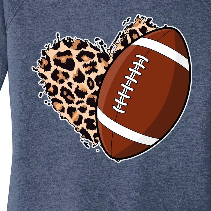 Leopard Print Heart Love Football Fan Women's Perfect Tri Tunic Long Sleeve Shirt