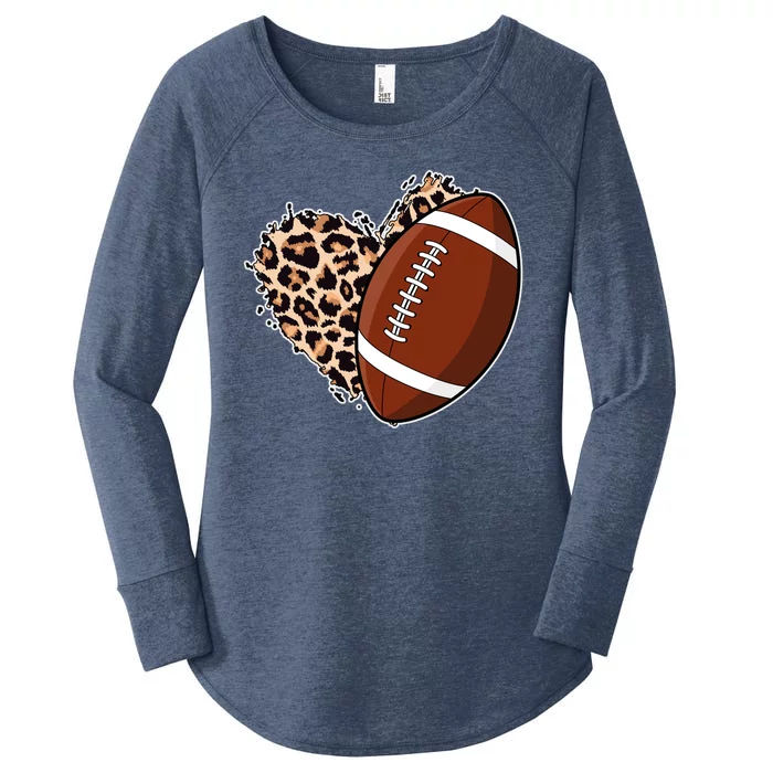 Leopard Print Heart Love Football Fan Women's Perfect Tri Tunic Long Sleeve Shirt