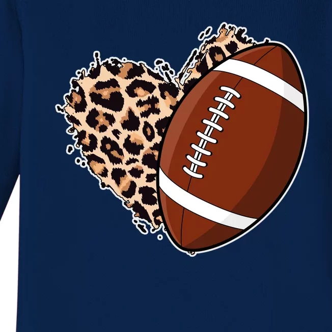 Leopard Print Heart Love Football Fan Baby Long Sleeve Bodysuit