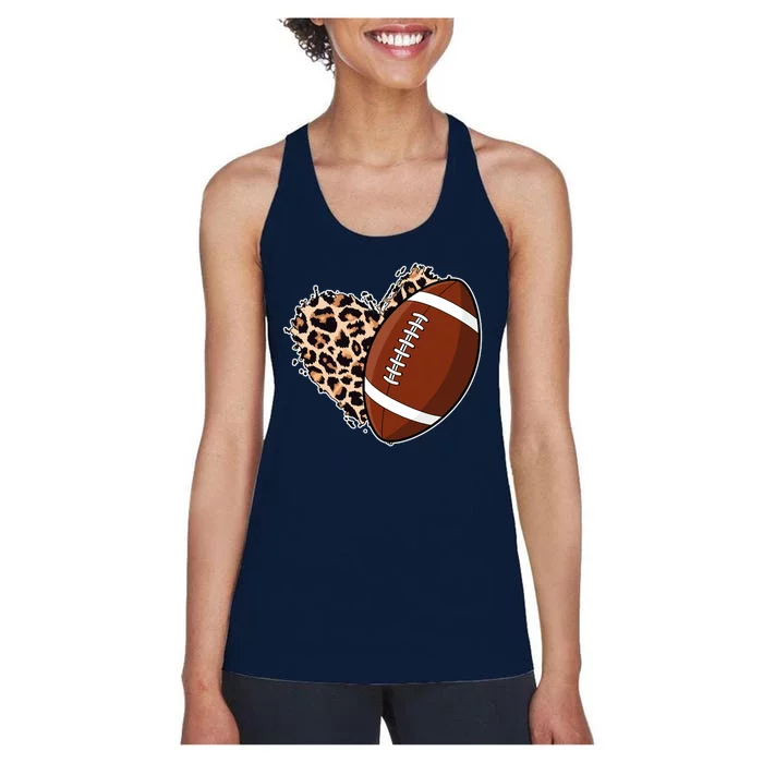 Leopard Print Heart Love Football Fan Women's Racerback Tank