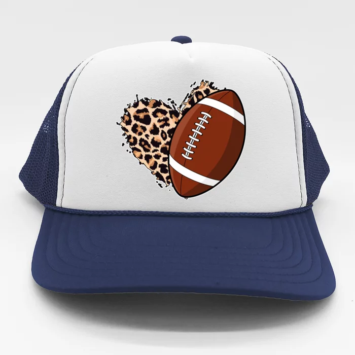 Leopard Print Heart Love Football Fan Trucker Hat