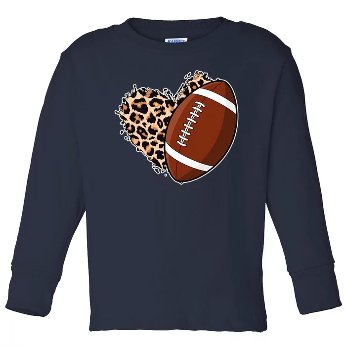 Leopard Print Heart Love Football Fan Toddler Long Sleeve Shirt